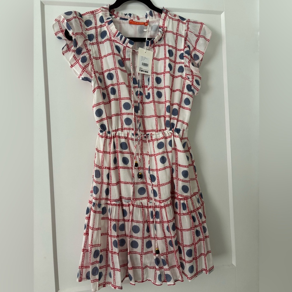Oliphant Dress with cute Red and Blue Geometric Design, NWT